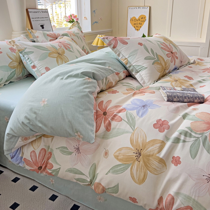 91家纺网 家纺一手货源 找家纺 依庭 2025新款全棉印花花卉款四件套单品系列-四件套 云裳花谷