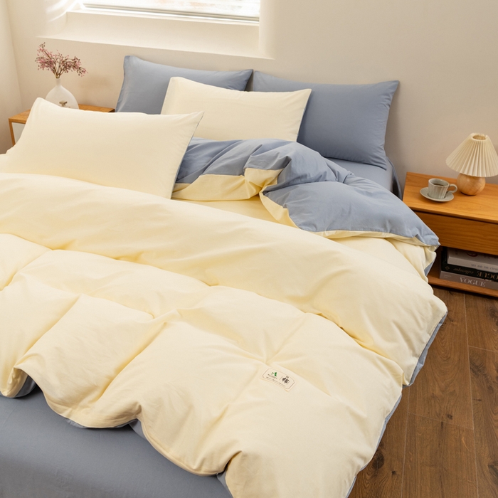 91家纺网 家纺一手货源 找家纺 居美良品 2025新款100%全棉色织水洗棉四件套 奶昔-蓝