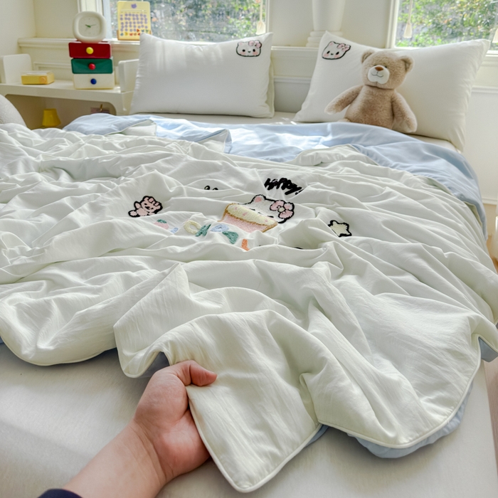 91家纺网 家纺一手货源 找家纺 （总）2025新款水洗棉毛巾绣夏被卡通夏凉被薄被子