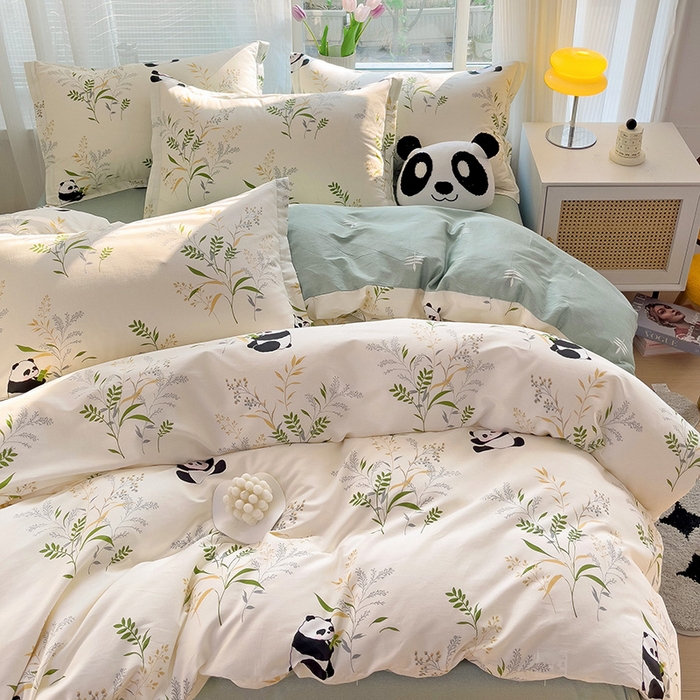 91家纺网 家纺一手货源 找家纺 依庭 2025新款全棉印花花卉款四件套单品系列-四件套 熊猫仔仔