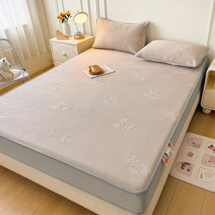 91家纺网 家纺一手货源 找家纺 恒爱   2025新款冰丝牡丹花床笠 卡其