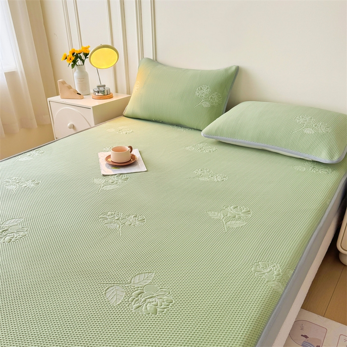 91家纺网 家纺一手货源 找家纺 恒爱   2025新款冰丝牡丹花床笠 抹茶绿