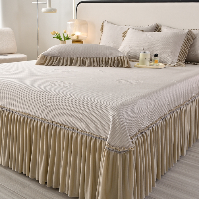 91家纺网 家纺一手货源 找家纺 畅畅家纺 2025新款立体提花凉豆豆席床裙款凉席 爱之恋-咖