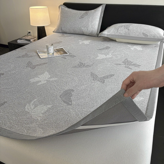 91家纺网 家纺一手货源 找家纺 2025新款A类PE提花凉席-翩翩起舞 翩翩起舞-爵士灰