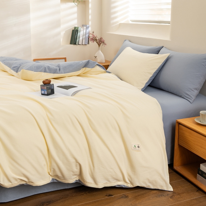 91家纺网 家纺一手货源 找家纺 居美良品 2025新款100%全棉色织水洗棉四件套 奶昔-蓝