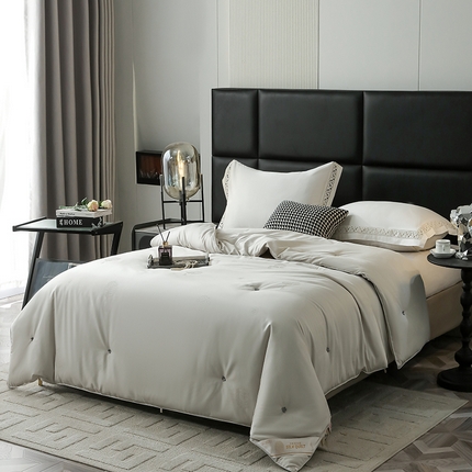 畅畅家纺 2025新款100%双宫桑蚕丝被全棉提花桑蚕丝被高端婚庆被子夏凉被空调被春秋被冬被双人被 双喜-淡雅灰