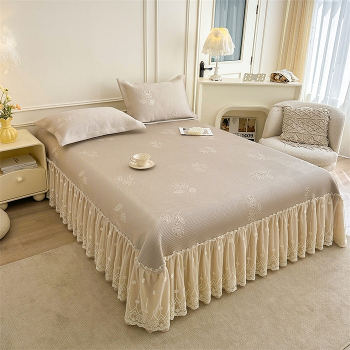 91家纺网 家纺一手货源 找家纺 恒爱   2025新款冰丝牡丹花床盖 卡其