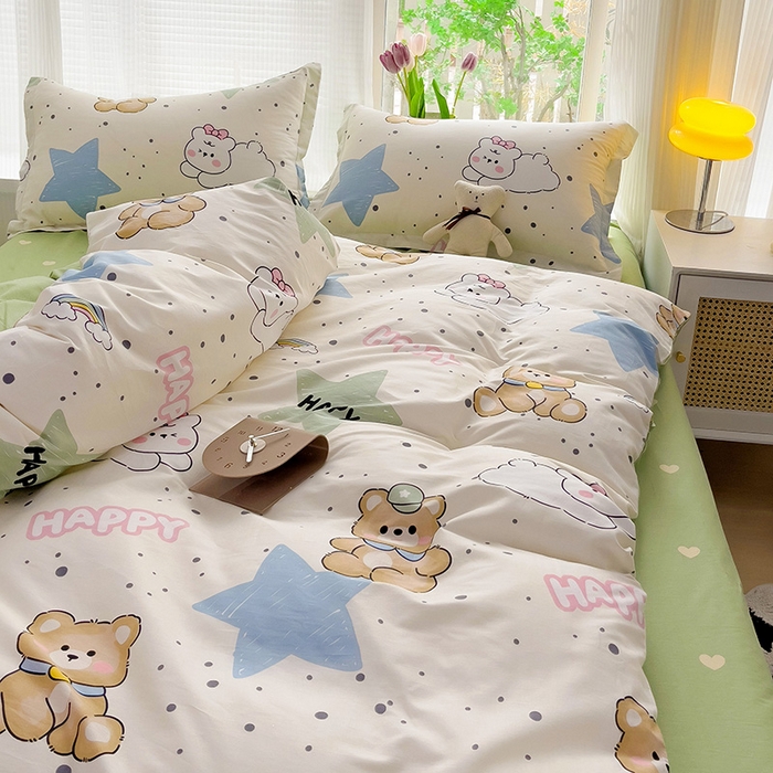 91家纺网 家纺一手货源 找家纺 依庭 2025新款全棉印花花卉款四件套单品系列-四件套 幸运星