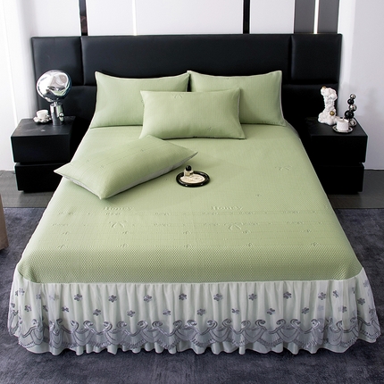 2025新款A类凉感豆豆凉席系列床裙款 小蝴蝶-绿
