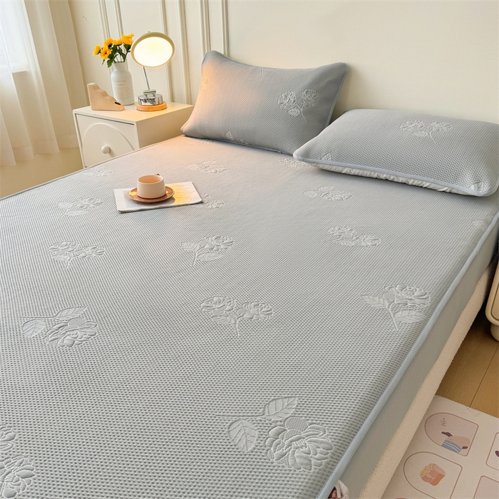 91家纺网 家纺一手货源 找家纺 恒爱   2025新款冰丝牡丹花床笠 浅灰