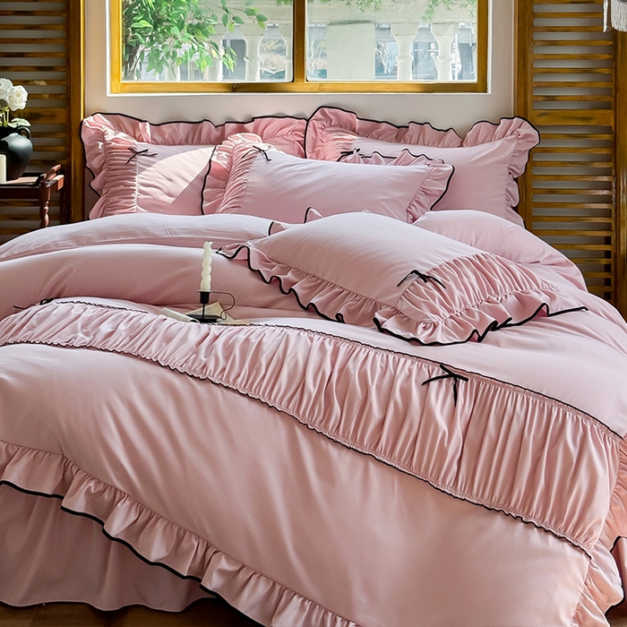 91家纺网 家纺一手货源 找家纺 （总）2025秋冬新款A类母婴级法式风忆棉床裙床笠四件套