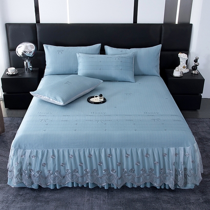 2025新款A类凉感豆豆凉席系列床裙款 小蝴蝶-蓝