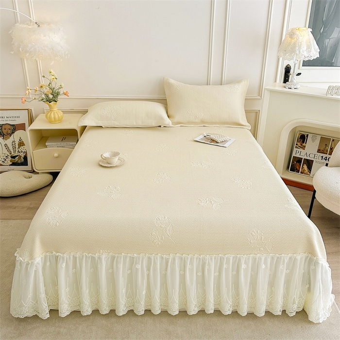 91家纺网 家纺一手货源 找家纺 恒爱   2025新款冰丝牡丹花床盖 象牙白