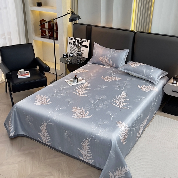 91家纺网 家纺一手货源 找家纺 悦织湾家纺2025新款斜纹提花冰丝席三件套夏季凉感冰丝席子枕套1对夏凉席床单 淡语飘香