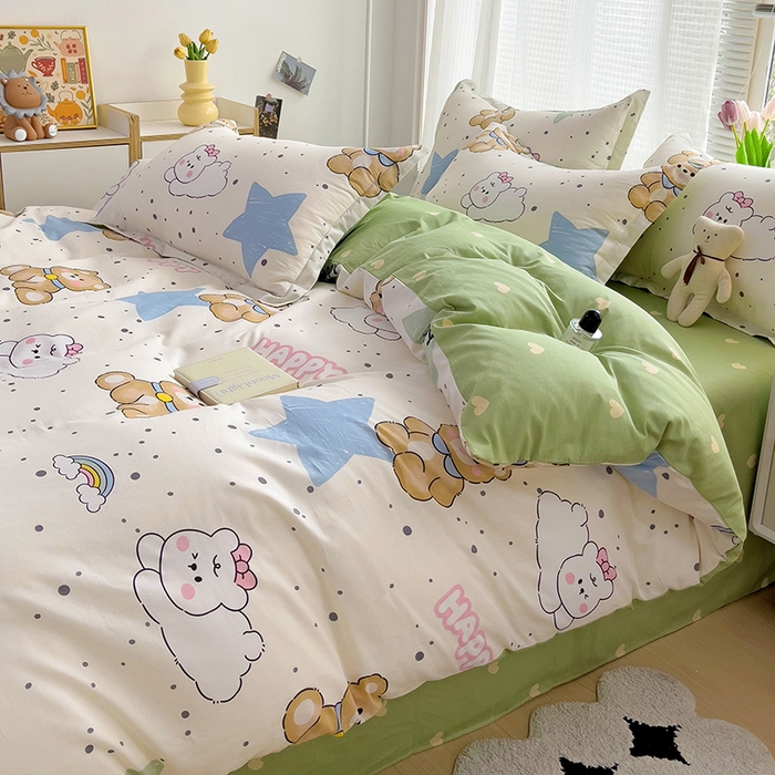 91家纺网 家纺一手货源 找家纺 依庭 2025新款全棉印花花卉款四件套单品系列-四件套 幸运星