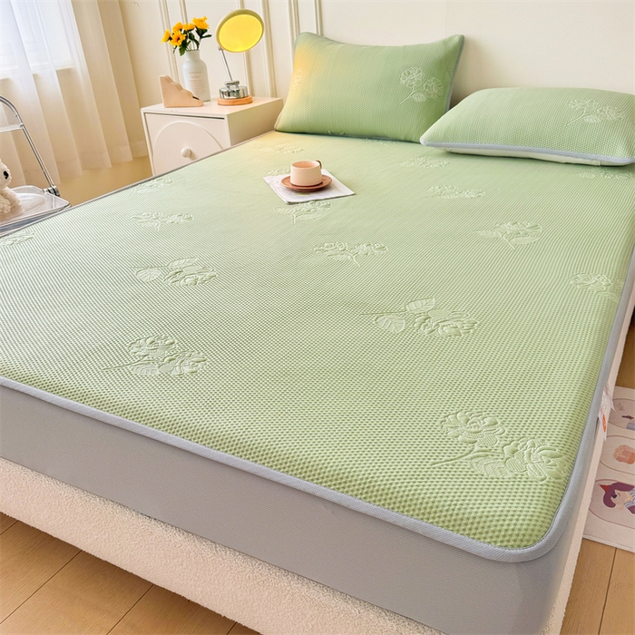 91家纺网 家纺一手货源 找家纺 恒爱   2025新款冰丝牡丹花床笠 抹茶绿