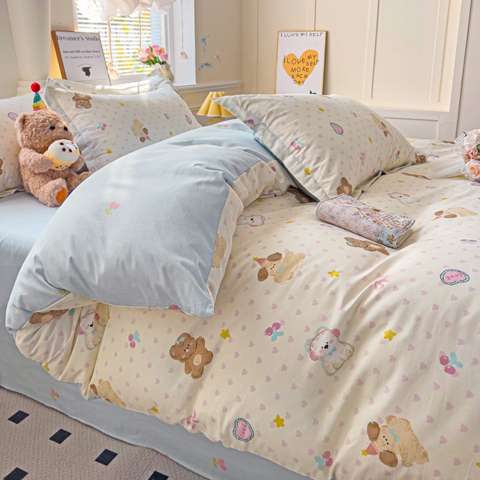 91家纺网 家纺一手货源 找家纺 依庭 2025新款全棉印花花卉款四件套单品系列-四件套 芋泥小狗