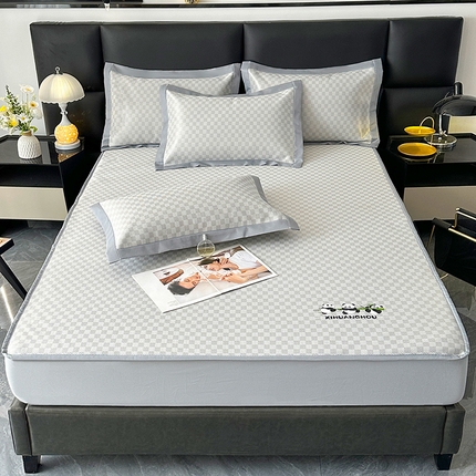 91家纺网 家纺一手货源 找家纺 席皇后 2025新款亲肤舒适A类提花冰丝凉席 床笠款 快乐熊猫-灰