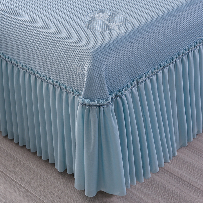 91家纺网 家纺一手货源 找家纺 畅畅家纺 2025新款立体提花凉豆豆席床裙款凉席 爱之恋-蓝