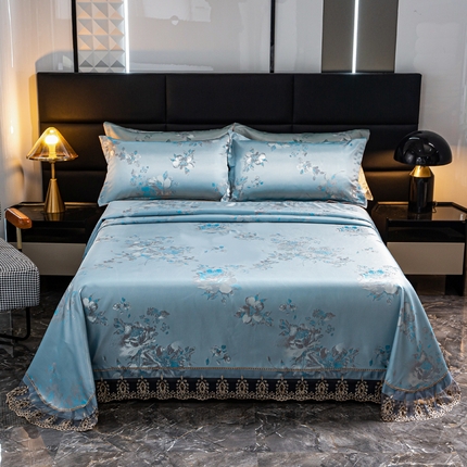 席皇后  2025新款可机洗抗菌提花冰丝席 牡丹蓝