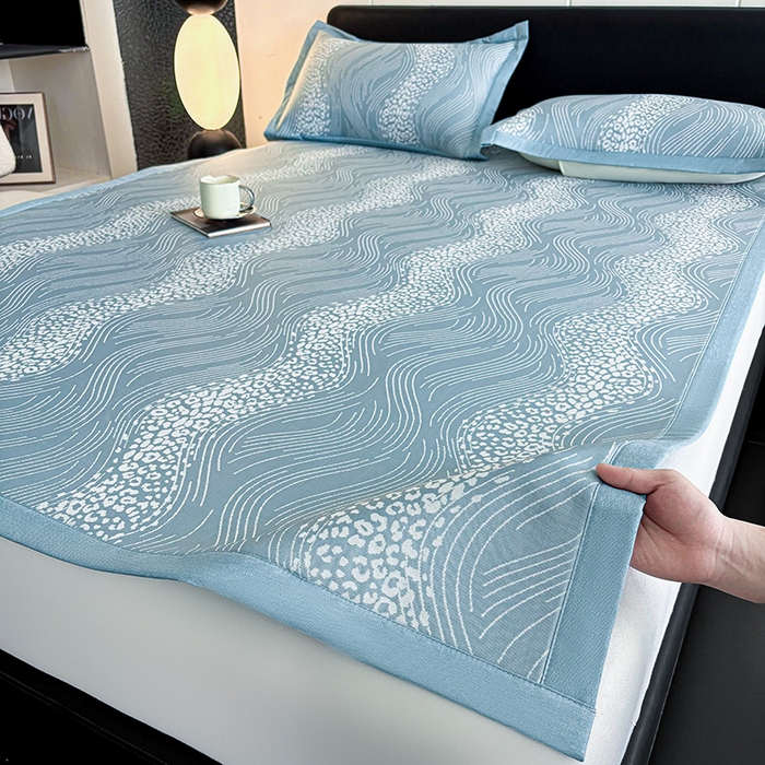 91家纺网 家纺一手货源 找家纺 2025新款A类PE提花凉席-波光粼粼 波光粼粼-以太兰