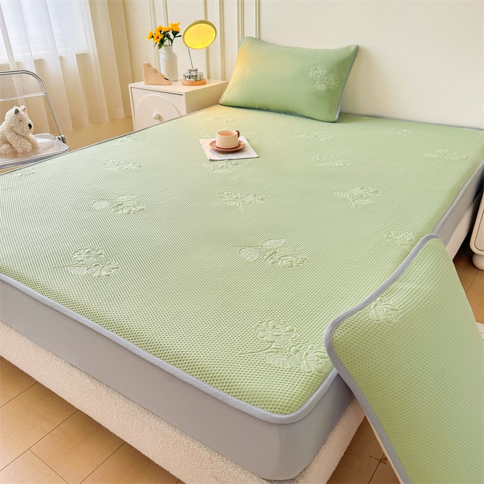 91家纺网 家纺一手货源 找家纺 恒爱   2025新款冰丝牡丹花床笠 抹茶绿