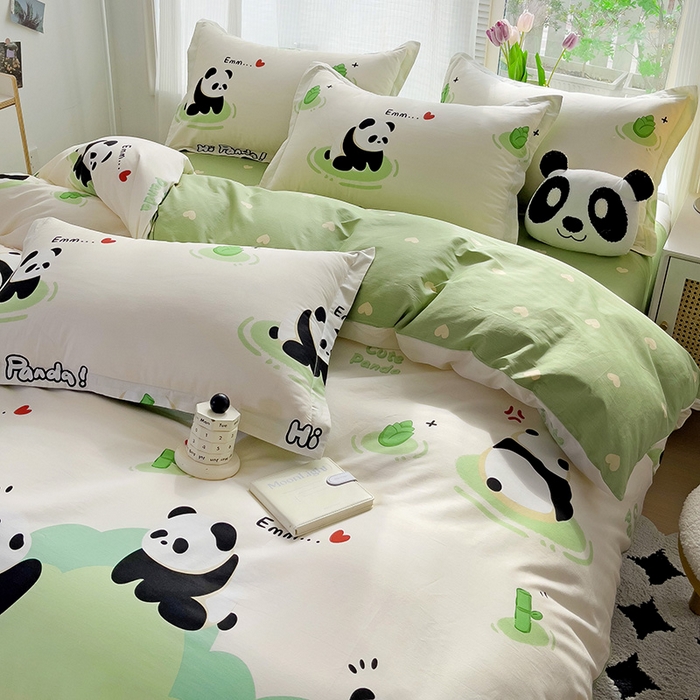 91家纺网 家纺一手货源 找家纺 依庭 2025新款全棉印花花卉款四件套单品系列-四件套 熊猫乐园