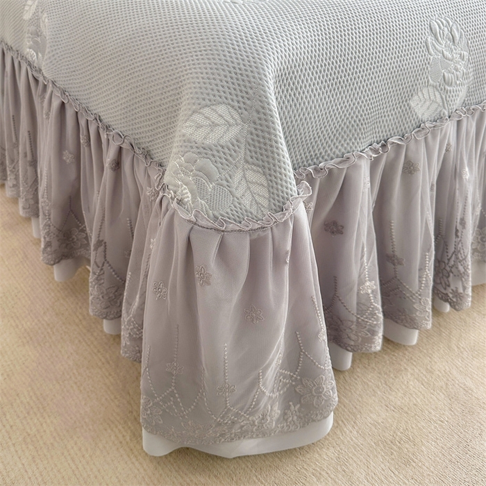 91家纺网 家纺一手货源 找家纺 恒爱   2025新款冰丝牡丹花床盖 浅灰