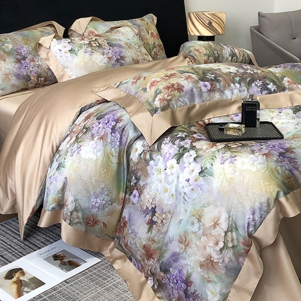 91家纺网 家纺一手货源 找家纺 （总）东方名伶 2025新款莱赛尔兰精天丝棉数码印花宽边四件套