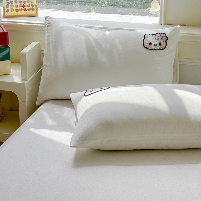 91家纺网 家纺一手货源 找家纺 2025新款水洗棉毛巾绣夏被卡通夏凉被薄被子 蓝白-茶杯猫