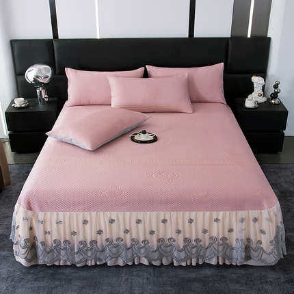 2025新款A类凉感豆豆凉席系列床裙款 小熊-粉