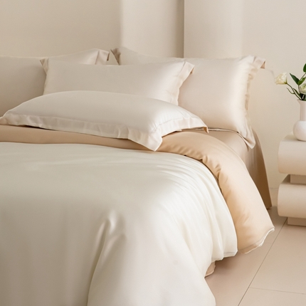 91家纺网 家纺一手货源 找家纺 禧澜庭 2025新款纯色夏季凉感天丝四件套莱赛尔纤维冰丝四件套 玉乳香槟