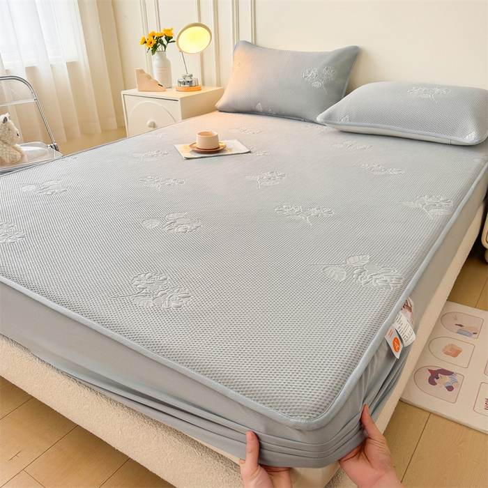 91家纺网 家纺一手货源 找家纺 恒爱   2025新款冰丝牡丹花床笠 浅灰