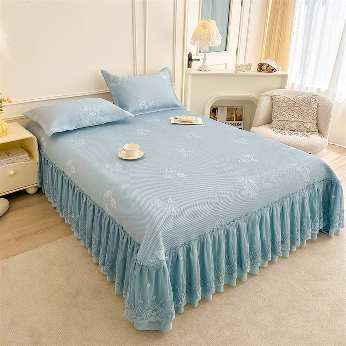 91家纺网 家纺一手货源 找家纺 恒爱   2025新款冰丝牡丹花床盖 蓝灰