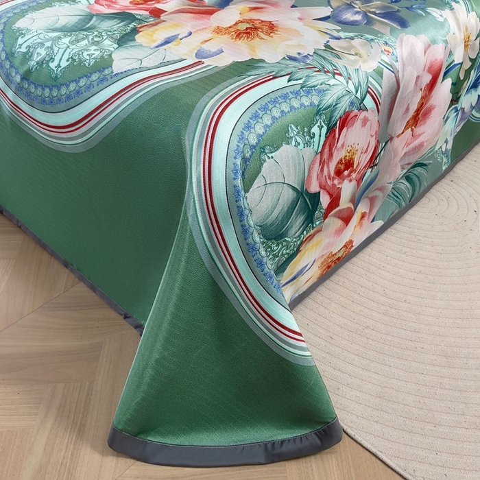 91家纺网 家纺一手货源 找家纺 悦织湾家纺2025新款斜纹提花冰丝席三件套夏季凉感冰丝席子枕套1对夏凉席床单 风韵