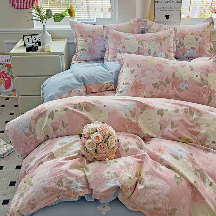 91家纺网 家纺一手货源 找家纺 依庭 2025新款全棉印花花卉款四件套单品系列-四件套 晚色芳莲