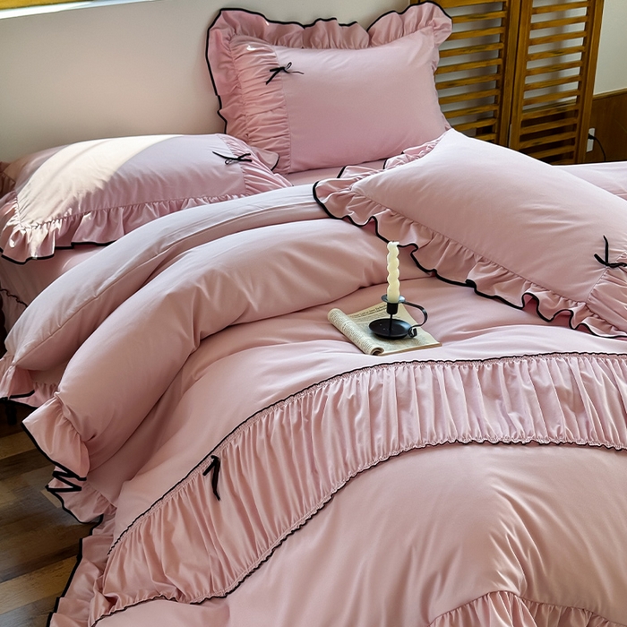 91家纺网 家纺一手货源 找家纺 （总）2025秋冬新款A类母婴级法式风忆棉床裙床笠四件套