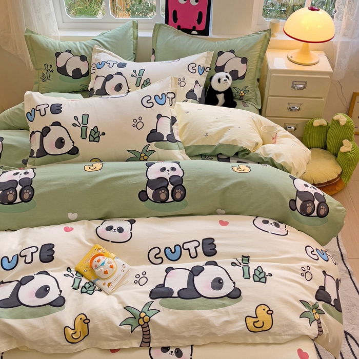 91家纺网 家纺一手货源 找家纺 依庭 2025新款全棉印花花卉款四件套单品系列-四件套 熊猫溪水