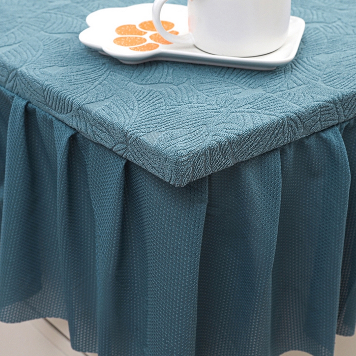 91家纺网 家纺一手货源 找家纺 2025新款防尘防滑斗柜套裙边-小树叶系列 水蓝