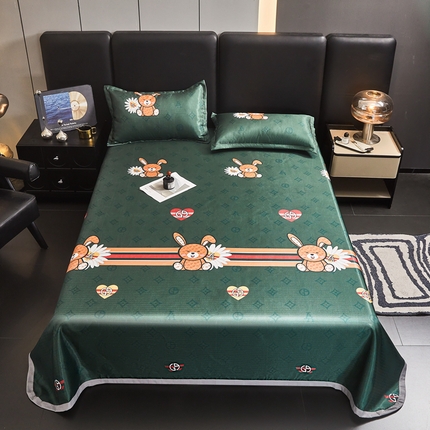 悦织湾家纺2025新款斜纹提花冰丝席三件套夏季凉感冰丝席子枕套1对夏凉席床单 波比兔