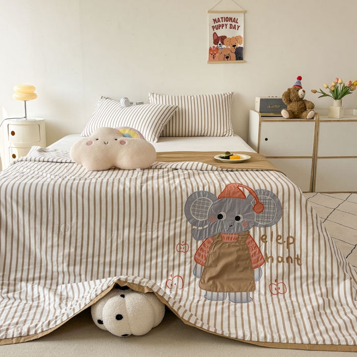 91家纺网 家纺一手货源 找家纺 鸣升家纺  2025新款精梳全棉纯棉绣花夏被夏凉被空调被 象可爱