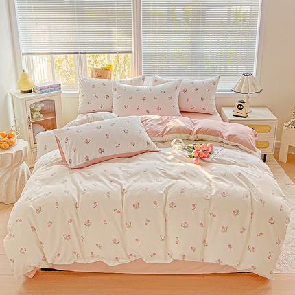 91家纺网 家纺一手货源 找家纺 （总）2025新款水洗云朵糯糯棉简约风ins风小碎花被套床单款床笠款三四件套