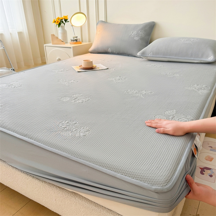 91家纺网 家纺一手货源 找家纺 恒爱   2025新款冰丝牡丹花床笠 浅灰