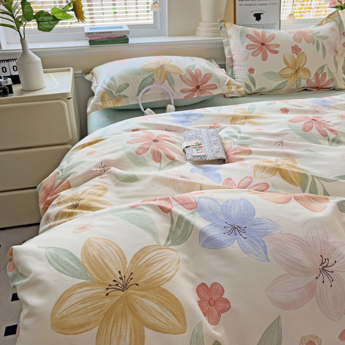 91家纺网 家纺一手货源 找家纺 依庭 2025新款全棉印花花卉款四件套单品系列-四件套 云裳花谷