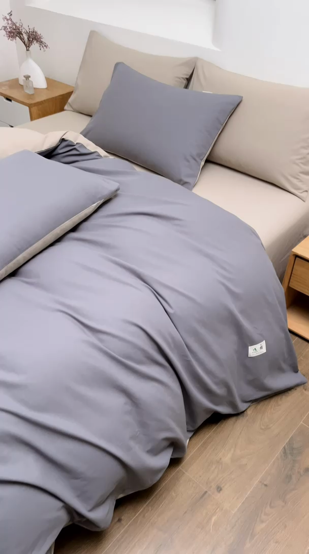 91家纺网 家纺一手货源 找家纺 居美良品 2025新款100%全棉色织水洗棉四件套 深灰-咖