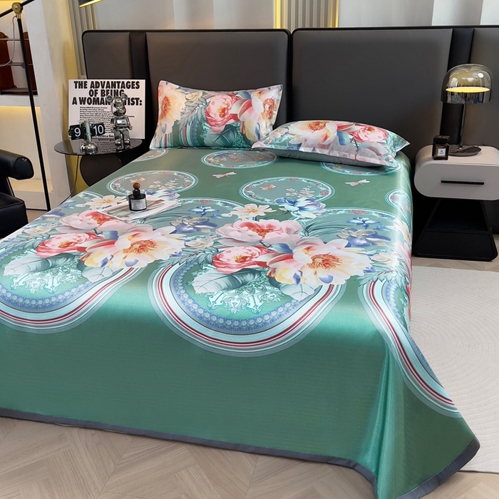 91家纺网 家纺一手货源 找家纺 悦织湾家纺2025新款斜纹提花冰丝席三件套夏季凉感冰丝席子枕套1对夏凉席床单 风韵