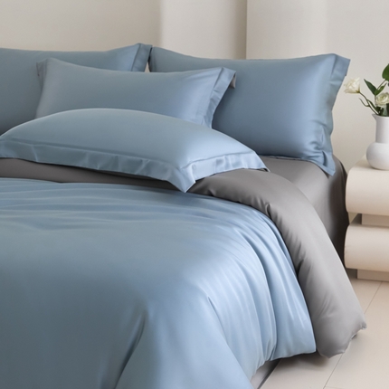 91家纺网 家纺一手货源 找家纺 禧澜庭 2025新款纯色夏季凉感天丝四件套莱赛尔纤维冰丝四件套 雅蓝云灰