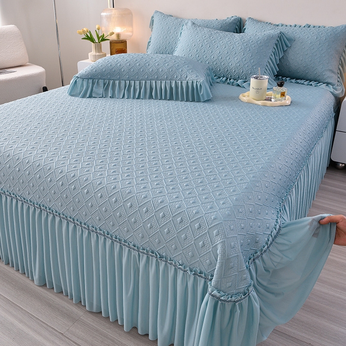 91家纺网 家纺一手货源 找家纺 （总）畅畅家纺 2025新款立体提花凉豆豆席床裙款凉席