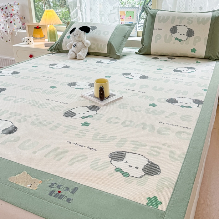 91家纺网 家纺一手货源 找家纺 2025新款A类抗菌数码印花冰藤席 假日小狗