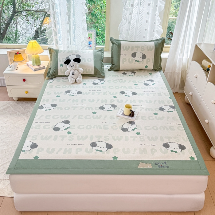 91家纺网 家纺一手货源 找家纺 2025新款A类抗菌数码印花冰藤席 假日小狗